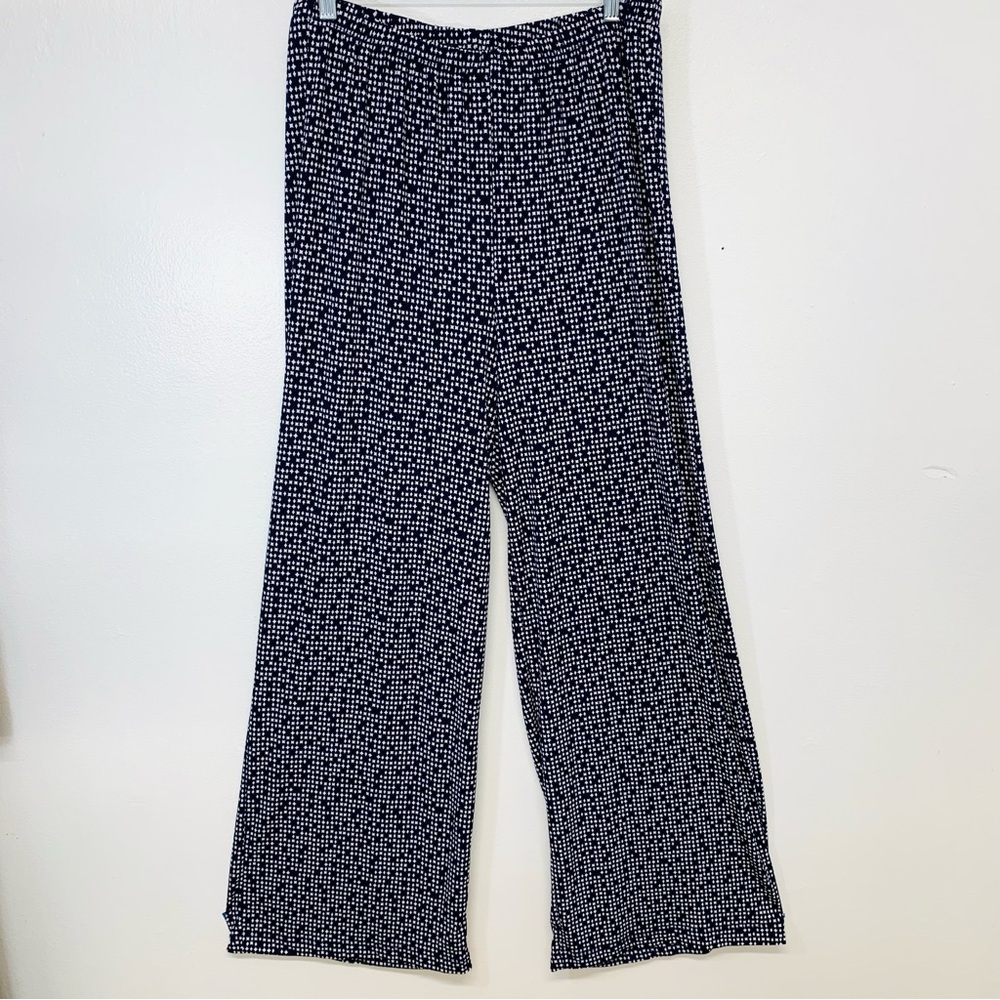 Chico 2 Pants Large Easywear Wide Leg Pull On Navy White Abstract Boho Travel